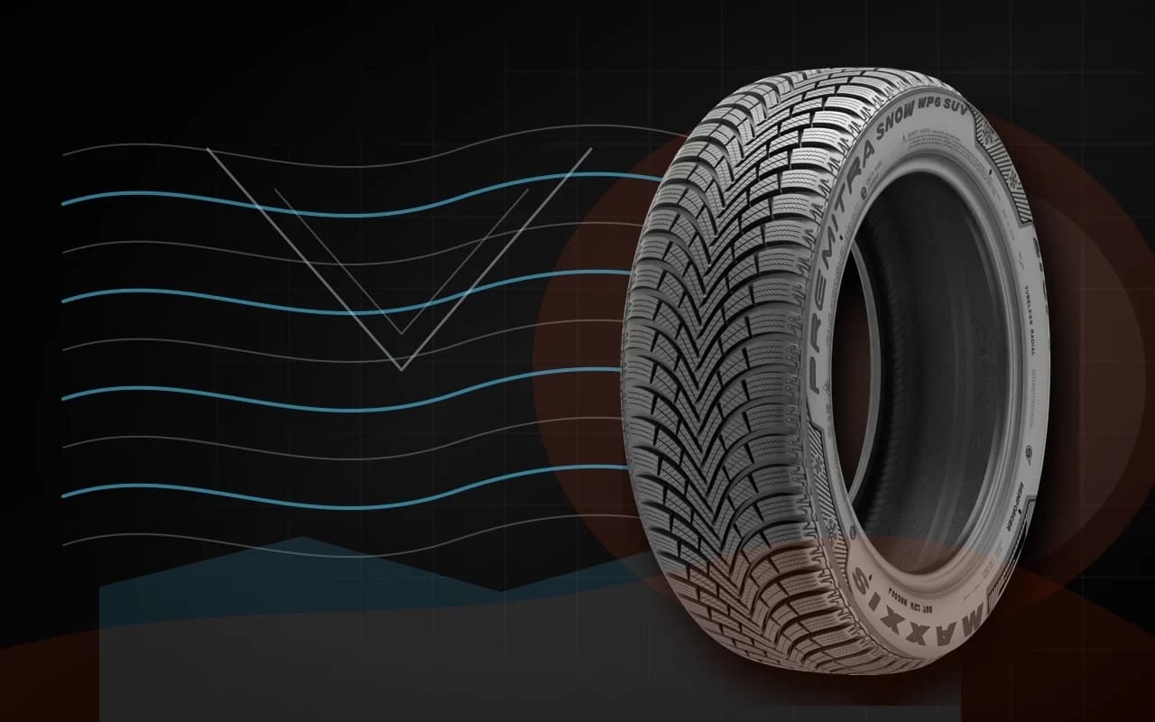 MAXXIS Premitra Snow WP6 SUV z wizualizacją kanałów wodnych i lameli